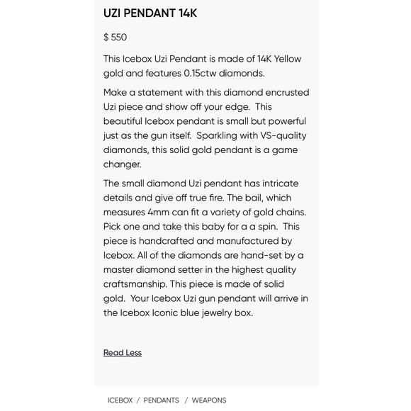Icebox Accessories Icebox Uzi Diamond Pendant 4k Gold Poshmark